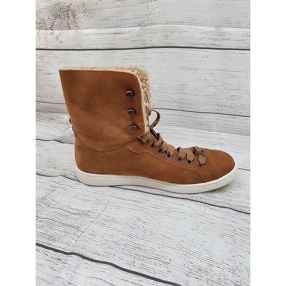 Ugg Women Starlyn Shearling High Top Boot Sneaker Size 9 Brown Lace Up Lined - Picture 10 of 12